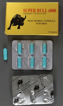photo of super bull 6000 package, capsules and foil blister pack