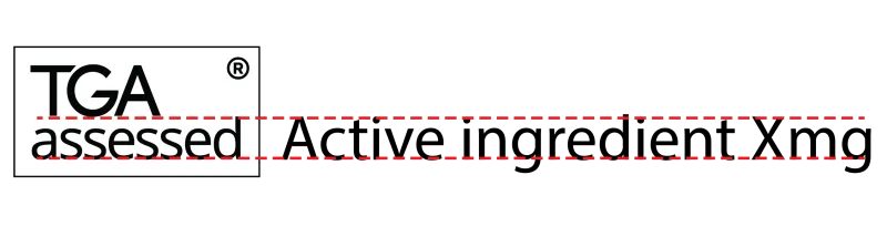 Diagram to show the maximum text size for the TGA assessed symbol on medicine labels