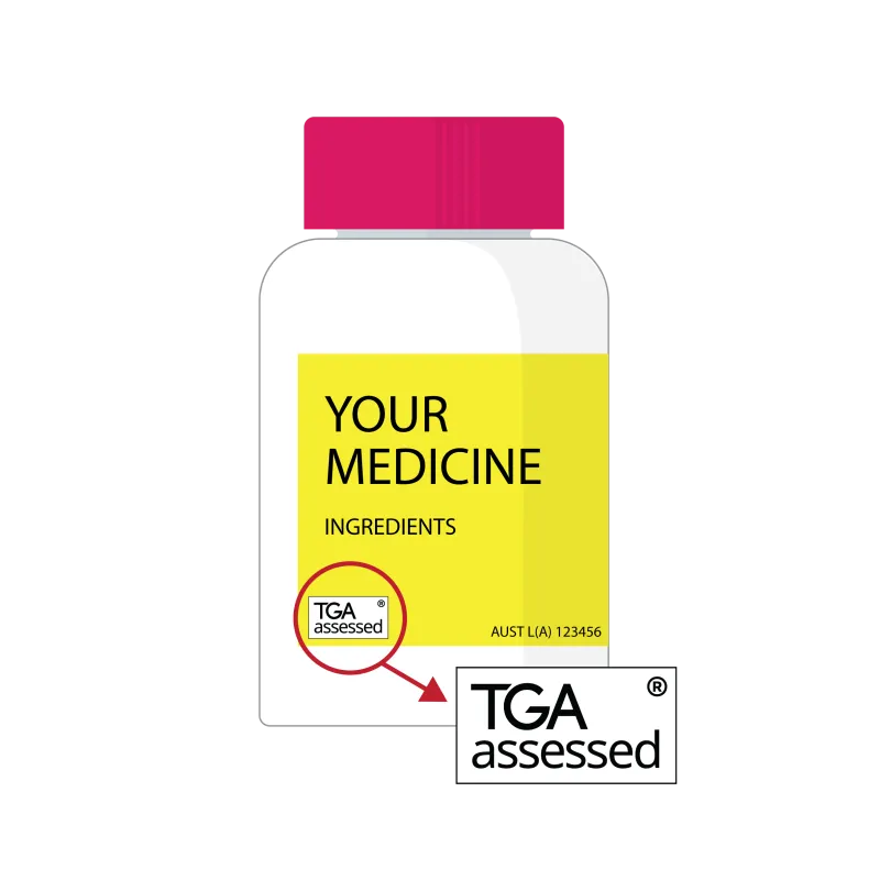 Example of a TGA assessed claim (symbol and statement) on label