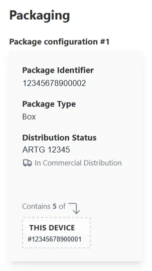 Example of packaging information displayed in a UDI record