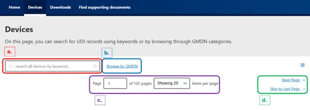 Screenshot of the Devices filter options