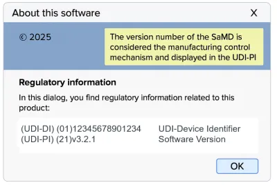 Example of UDI displayed via an About box 